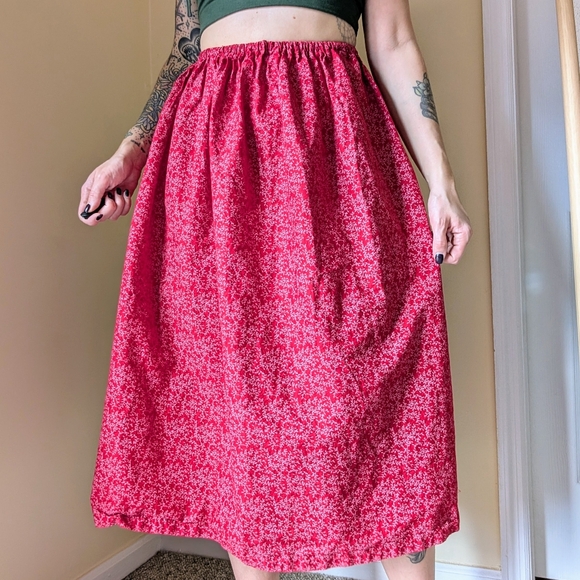 Vintage Red Floral Midi Maxi Skirt - Picture 2 of 6